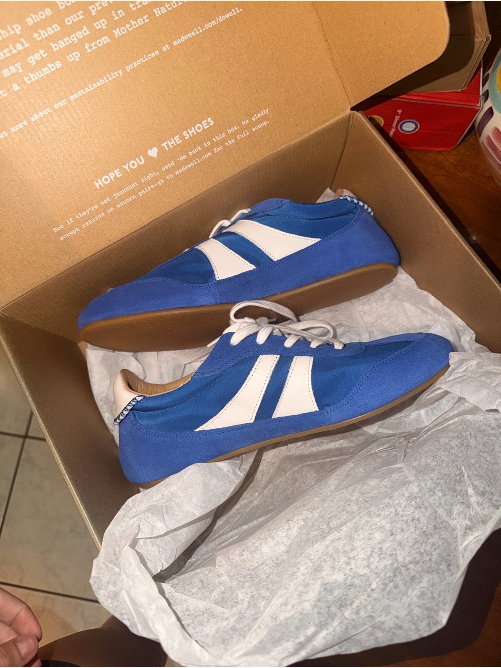 Women’s Madewell Blue Retro Trainer with White Stripes